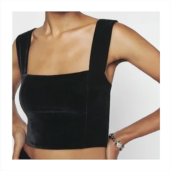 Reformation Black Velvet Cropped Top - Size 2 - Picture 2 of 6